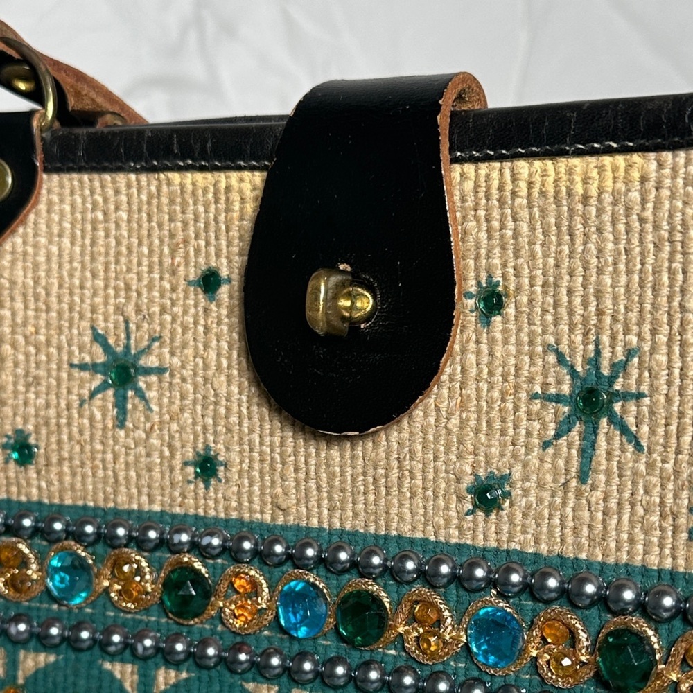 1954 ENID COLLINS OF TEXAS Elegant Embellished Black leather jewels cable car - Picture 5 of 15